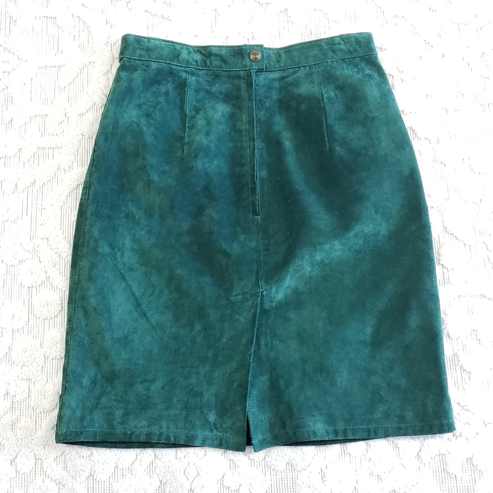 Vintage genuine suede green leather skirt